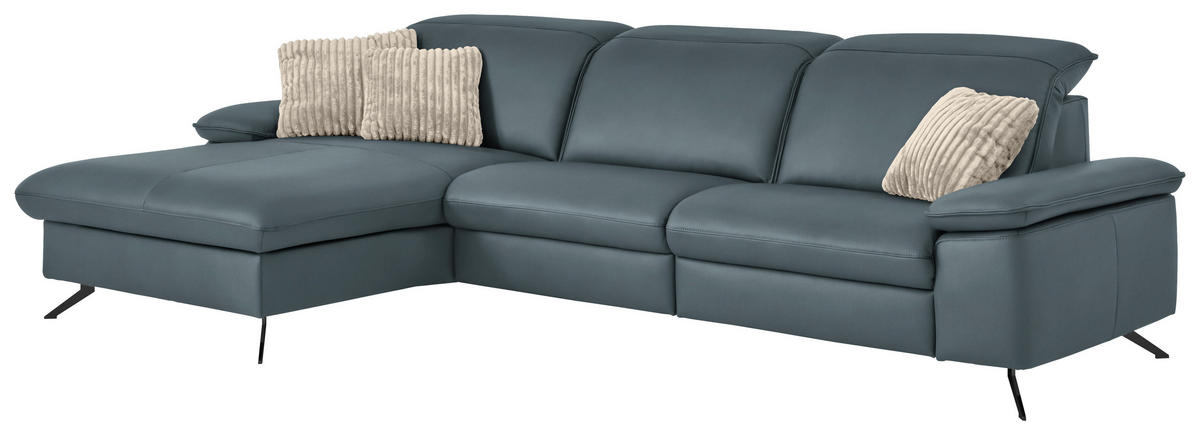 ECKSOFA  Echtleder Blaugrau  - Blaugrau/Schwarz, Design, Leder/Metall (169/307cm) - Beldomo Premium