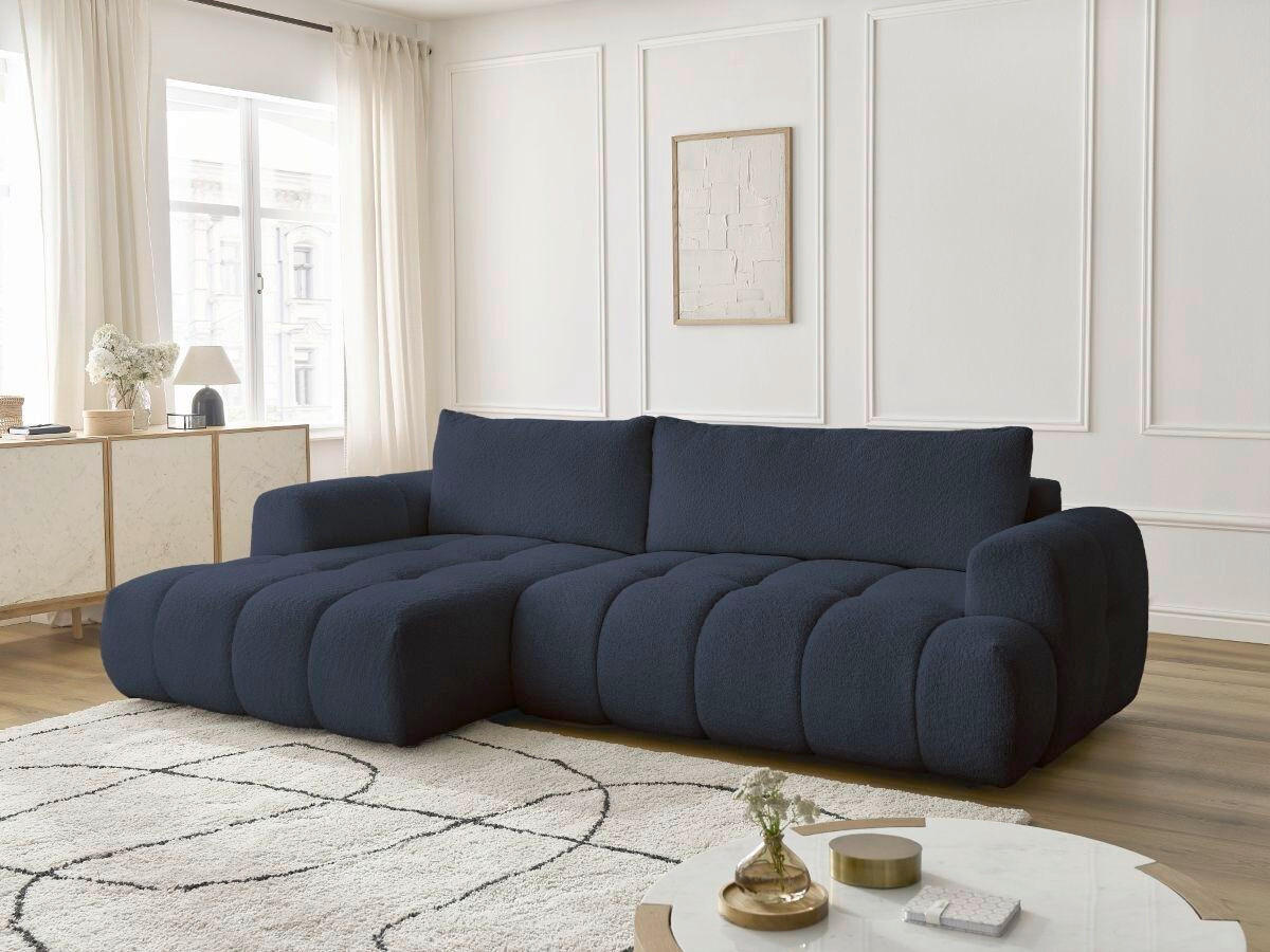 ECKSCHLAFSOFA FUJI Bouclé Dunkelblau  inkl.  - Schwarz/Dunkelblau, MODERN, Kunststoff/Textil (160/292cm)