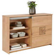 SIDEBOARD Eiche massiv Weiß, Eichefarben Einlegeböden  - Eichefarben/Alufarben, Natur, Glas/Holz (137/90/40cm) - Linea Natura