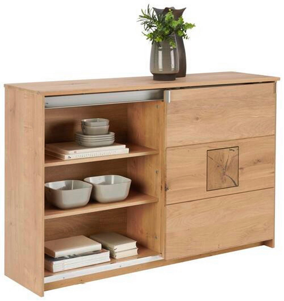 SIDEBOARD 137/90/40 cm  in Weiss, Eichefarben  - Weiss/Eichefarben, Natur, Glas/Holz (137/90/40cm) - Linea Natura