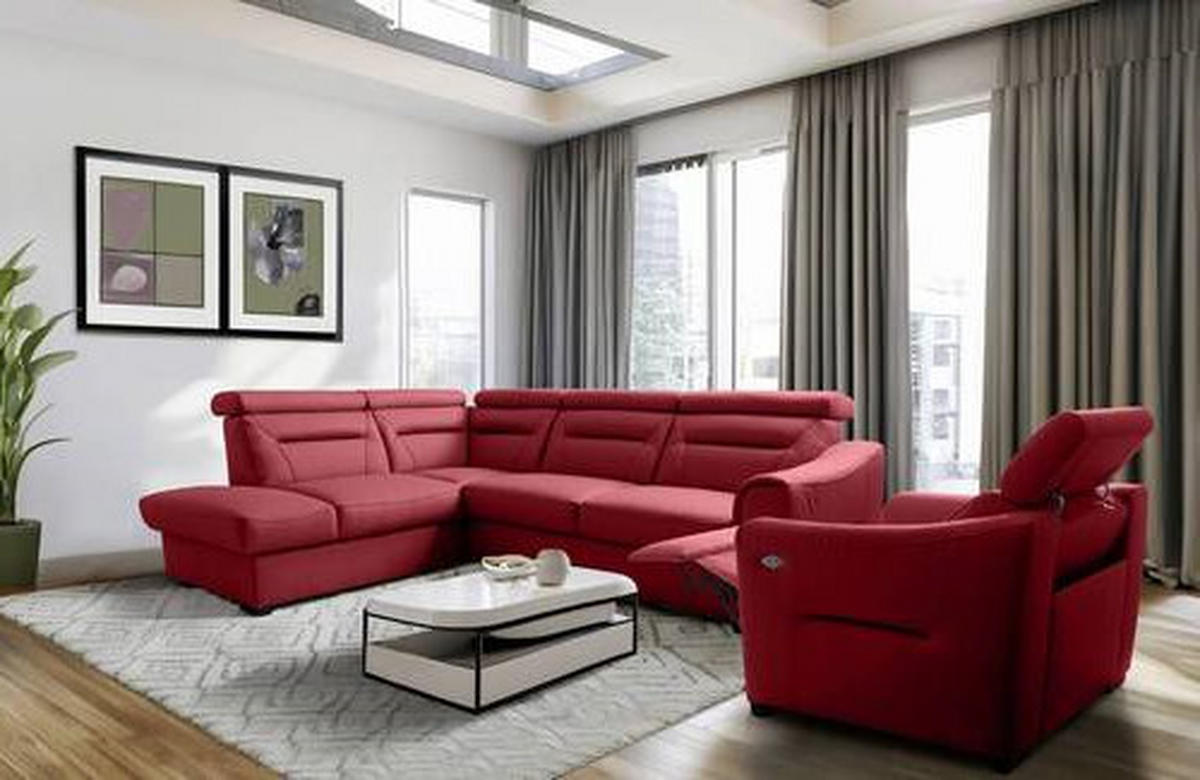 ECKSOFA  in Lederlook Echtleder Rot  - Wengefarben/Rot, Design, Leder/Holz (212/260cm) - Celina Home
