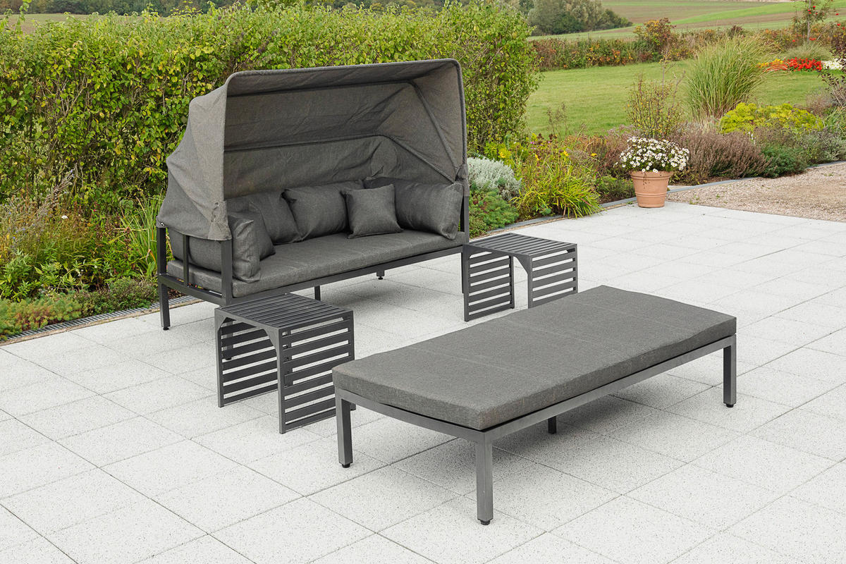 LOUNGEGARNITUR Aluminium  - Graphitfarben/Grau, KONVENTIONELL, Textil/Metall (175/148/80cm) - Gardenson