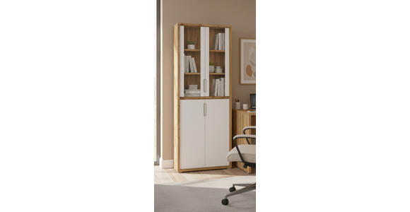 VITRINE  in Eichefarben, Weiß Hochglanz  - Eichefarben/Weiß Hochglanz, MODERN, Glas/Holzwerkstoff (80/218/36cm) - Xora