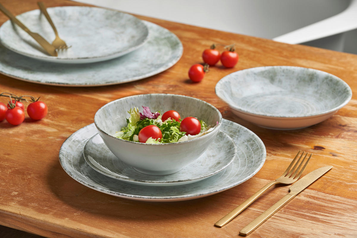 TELLER Grün, Hellgrau, Weiß 25 cm Korfu  - Hellgrau/Weiß, Basics, Keramik (25cm) - Van Well