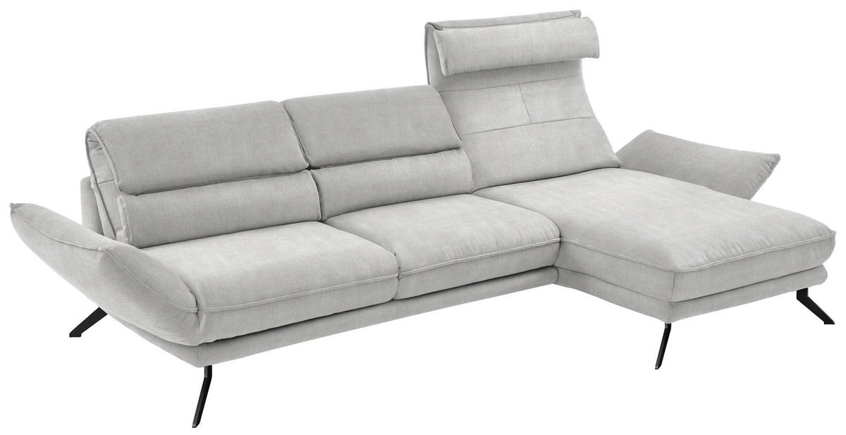 ECKSOFA in Velours Creme  283/153 cm  - Creme/Schwarz, Design, Textil/Metall (283/153cm) - Valdera