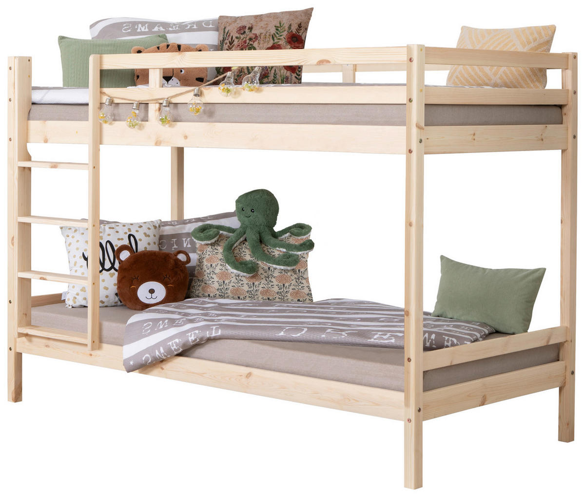 ETAGENBETT 90/200 cm,  in Naturfarben, Absturzsicherung, Leiter  - Naturfarben, MODERN, Holz (90/200cm) - MID.YOU