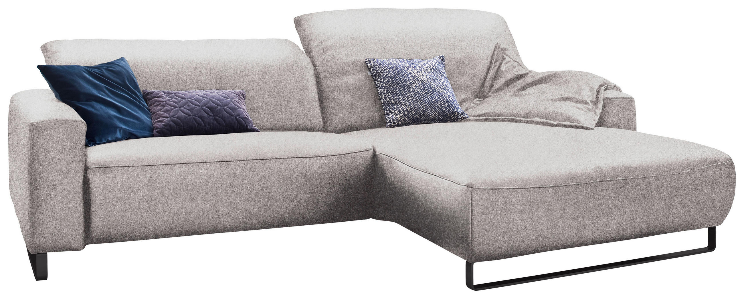 ECKSOFA Hellgrau Flachgewebe  - Hellgrau/Schwarz, KONVENTIONELL, Textil/Metall (284/180cm) - Hom`in