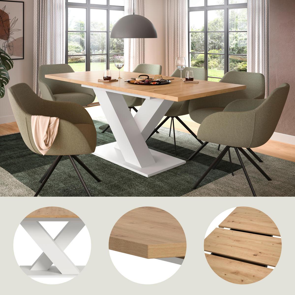 AUSZIEHTISCH Eiche Artisan rechteckig  ausziehbar  - Weiß/Eiche Artisan, KONVENTIONELL, Holzwerkstoff (150-190/90/76cm) - MID.YOU