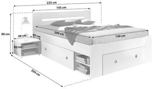 SET PAT CU NOPTIERE 140/200 cm  in alb   - alb, Modern (140/200cm) - MID.YOU