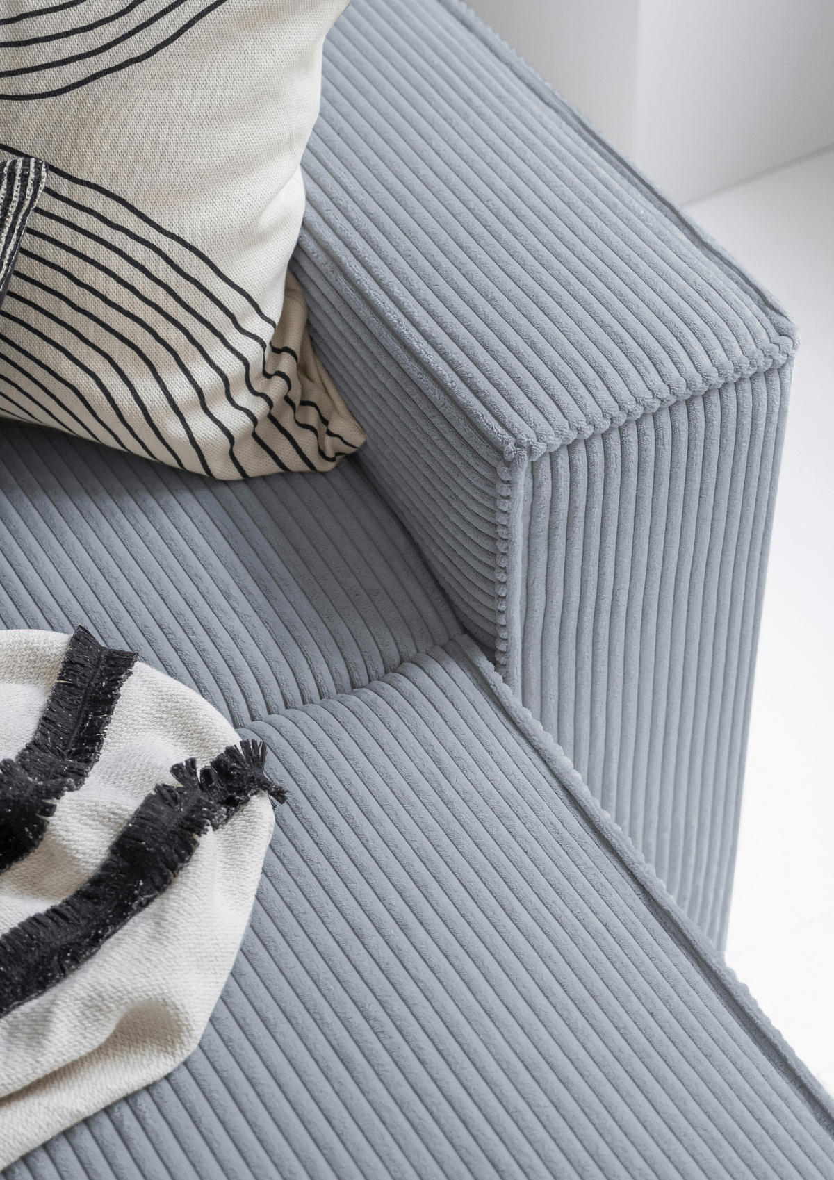 WOHNLANDSCHAFT Hellgrau Cord  - Hellgrau/Schwarz, Design, Kunststoff/Textil (194/322/156cm) - MID.YOU