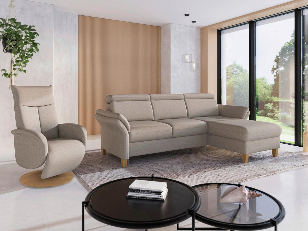 ECKSOFA GLENDALE E Taupe Flachgewebe  - Taupe/Eichefarben, KONVENTIONELL, Holz/Textil (253/166cm) - Sit & More