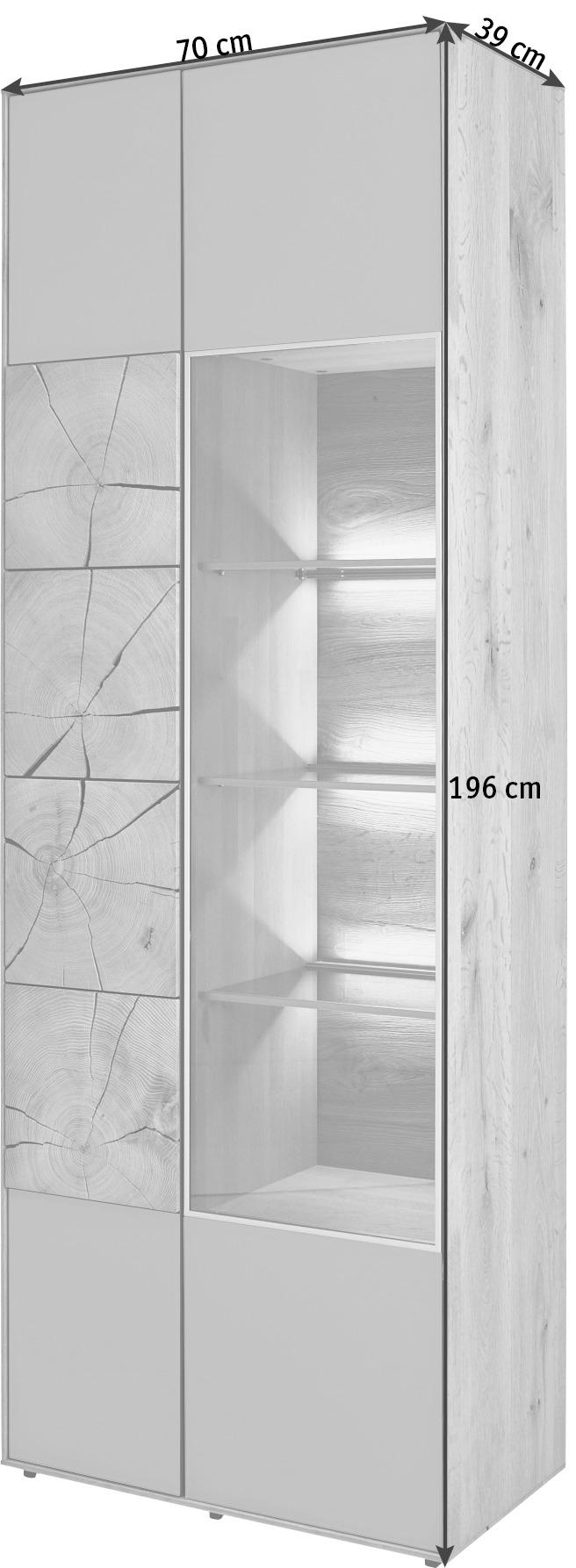 VITRINE in vollmassiv Kerneiche Eichefarben, Fango  - Fango/Eichefarben, Design, Glas/Holz (70/196/39cm) - Valnatura