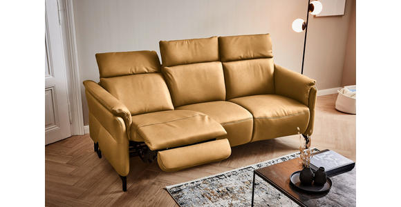 TRAPEZSOFA in Echtleder Currygelb  - Currygelb/Schwarz, KONVENTIONELL, Leder/Metall (221/103/95cm) - Dieter Knoll