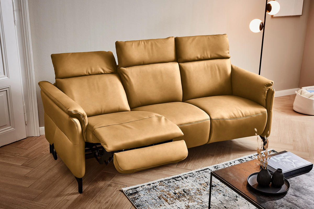 TRAPEZSOFA Echtleder Currygelb  - Currygelb/Schwarz, KONVENTIONELL, Leder/Metall (221/103/95cm) - Dieter Knoll