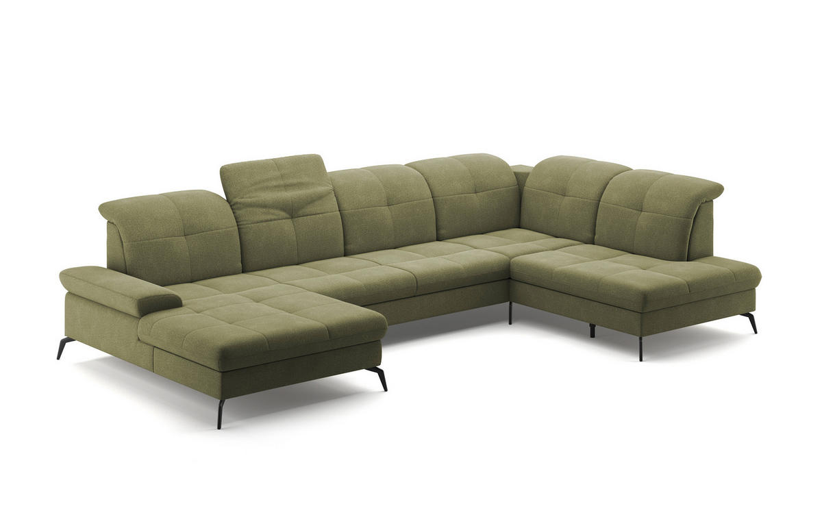 WOHNLANDSCHAFT in Flachgewebe Hellgrün  - Schwarz/Hellgrün, Konventionell, Textil/Metall (185/357/231cm) - Sit & More