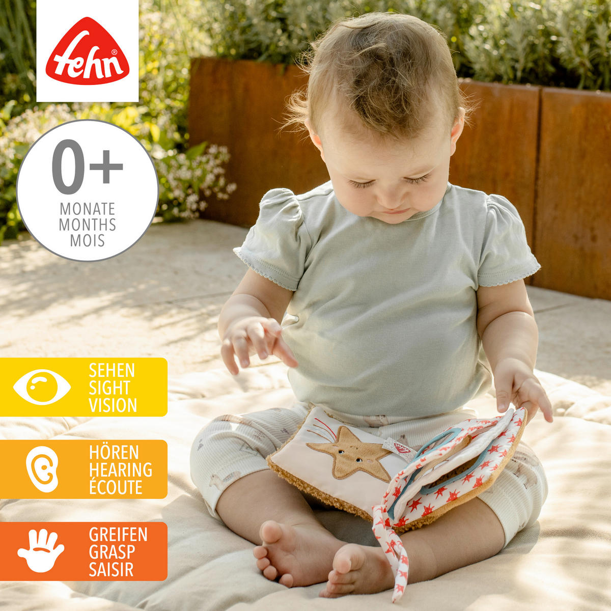STOFFBUCH Bär Fred  - Hellbraun, Basics, Textil (12/12/2,2cm) - Fehn