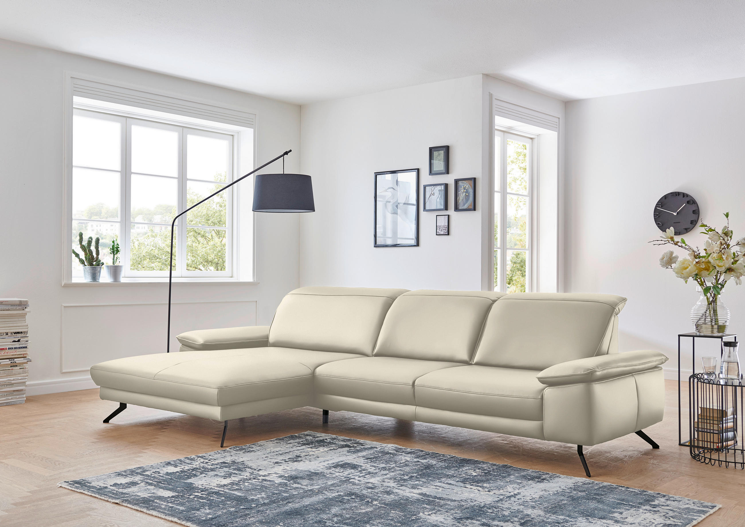 ECKSOFA in Echtleder Naturfarben  - Schwarz/Naturfarben, Design, Leder/Metall (193/328cm) - Dieter Knoll