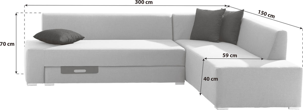 LOUNGEGARNITUR  - Grau, Basics, Textil (300/150/70cm) - Gardenson
