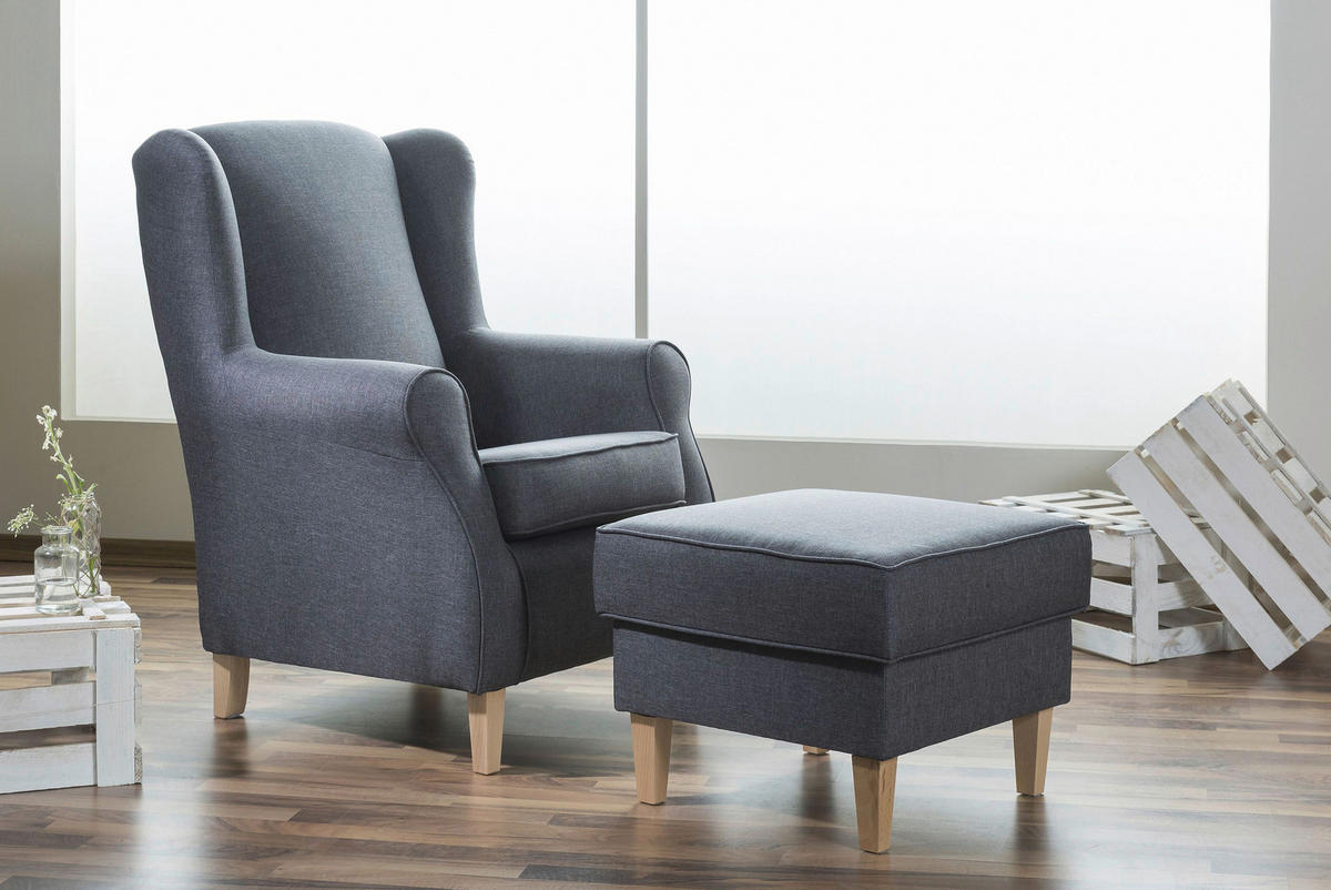 HOCKER in Textil Blau  - Blau/Buchefarben, Design, Holz/Textil (53/45/53cm) - Max Winzer