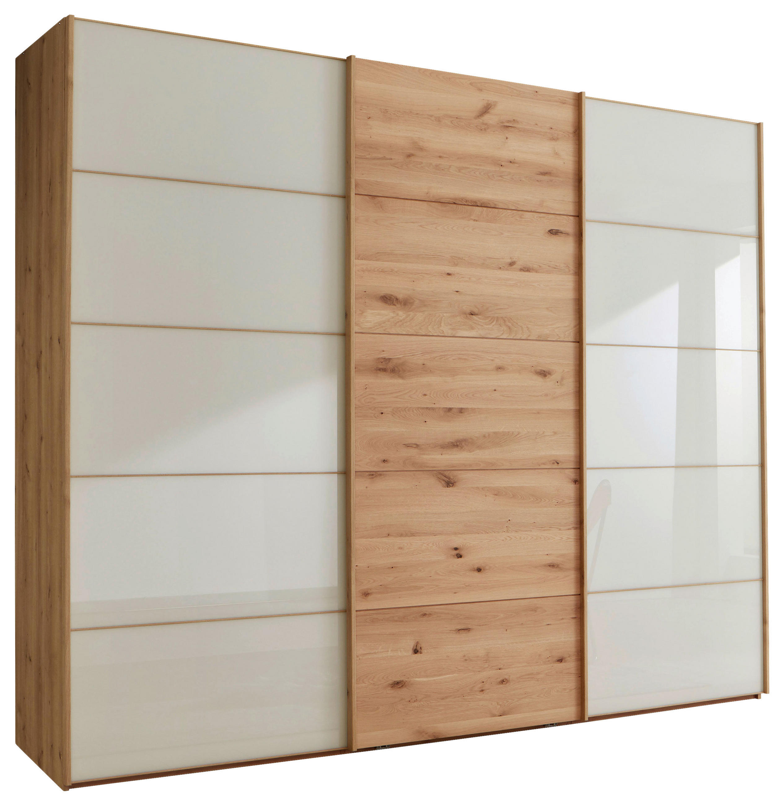 Linea Natura Schwebetürenschrank Champagner, Eiche Bianco 295.2x236x67 cm