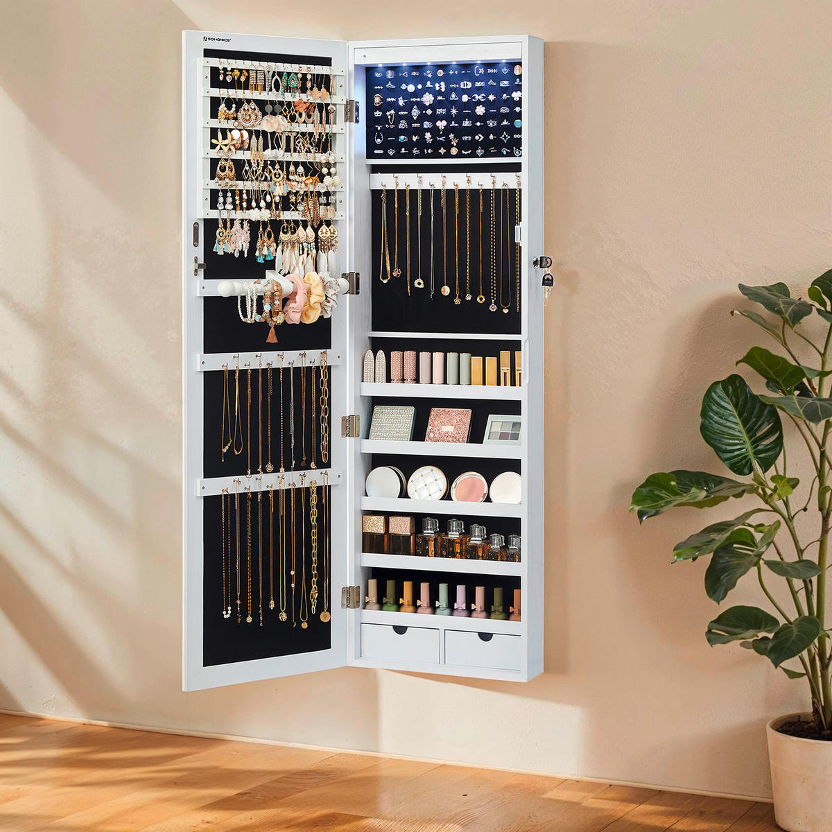 SCHMUCKSCHRANK - Weiß, Basics, Holzwerkstoff/Metall (37/110/10cm)
