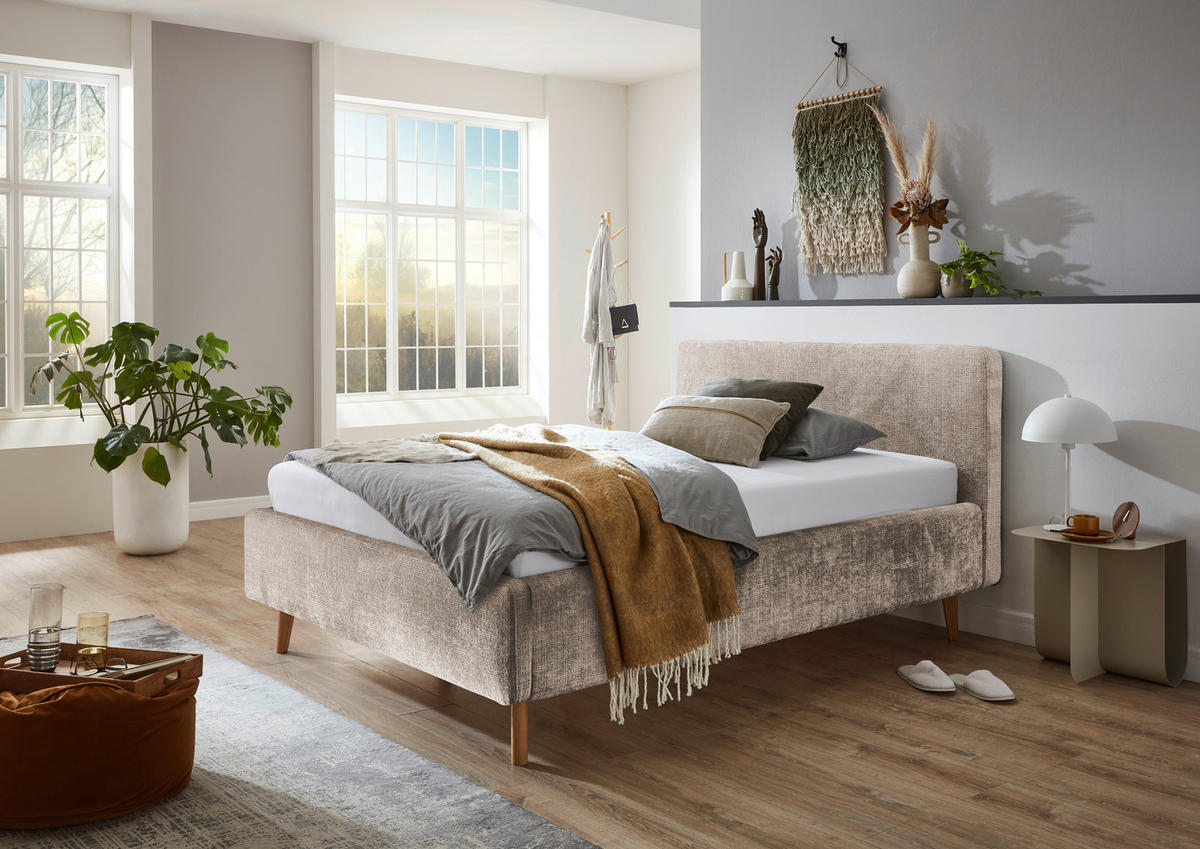 POLSTERBETT 140/200 cm  in Beige  - Eichefarben/Beige, Design, Holz/Textil (140/200cm) - Xora