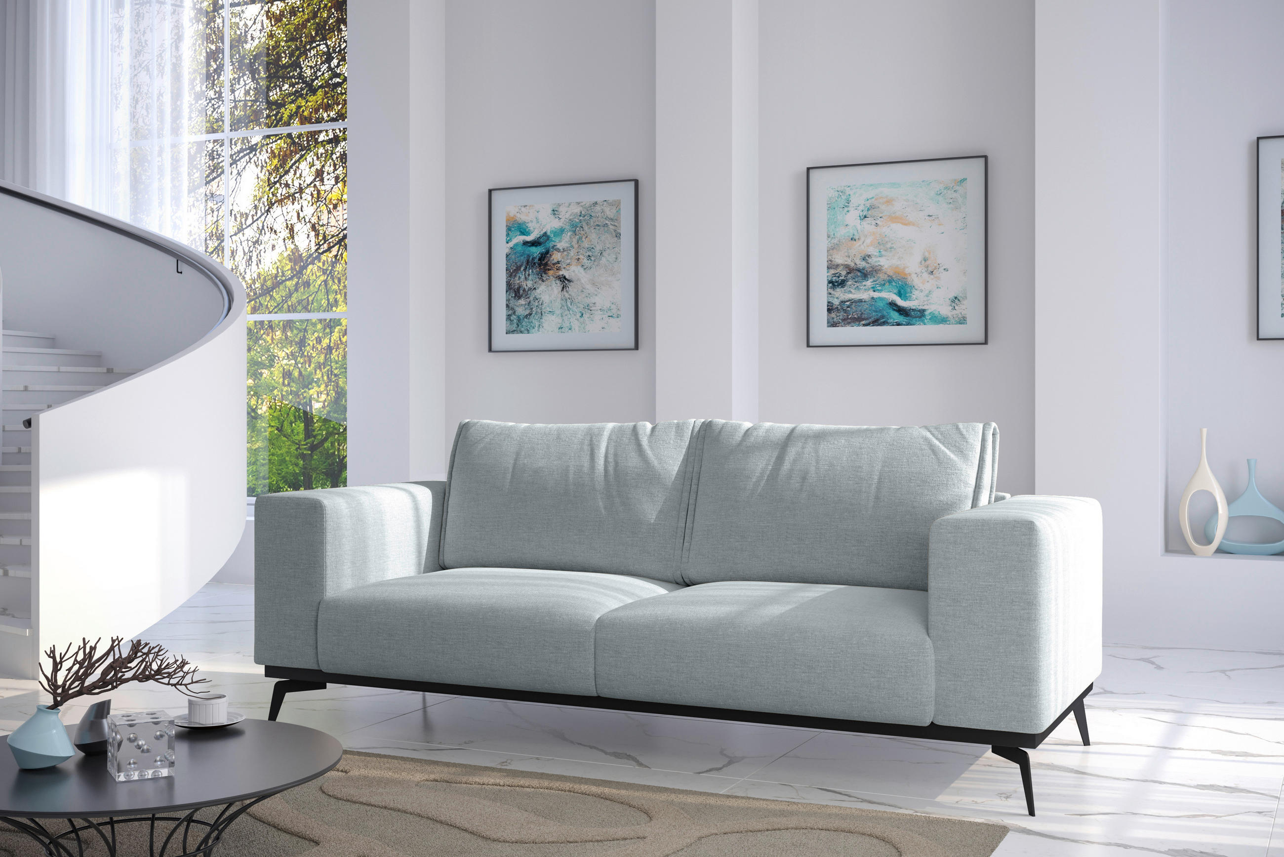 2-SITZER-SOFA beflockt Hellgrau  - Hellgrau/Schwarz, Design, Holz/Textil (250/87/95cm) - MID.YOU