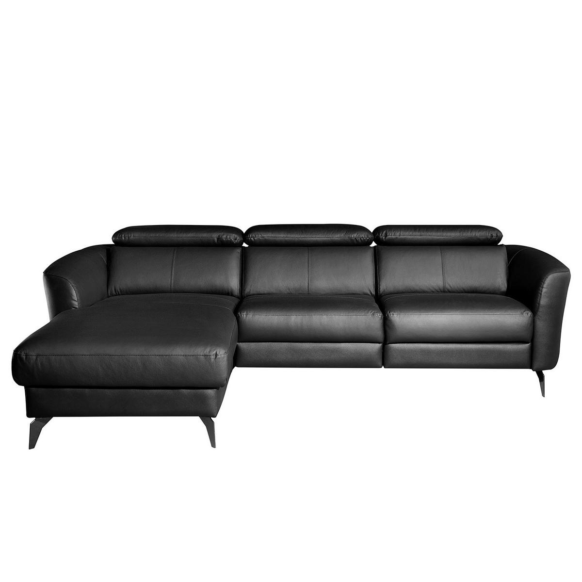 ECKSOFA Schwarz Echtleder Lederlook  - Schwarz, Design, Leder/Textil (183/261cm) - Livetastic