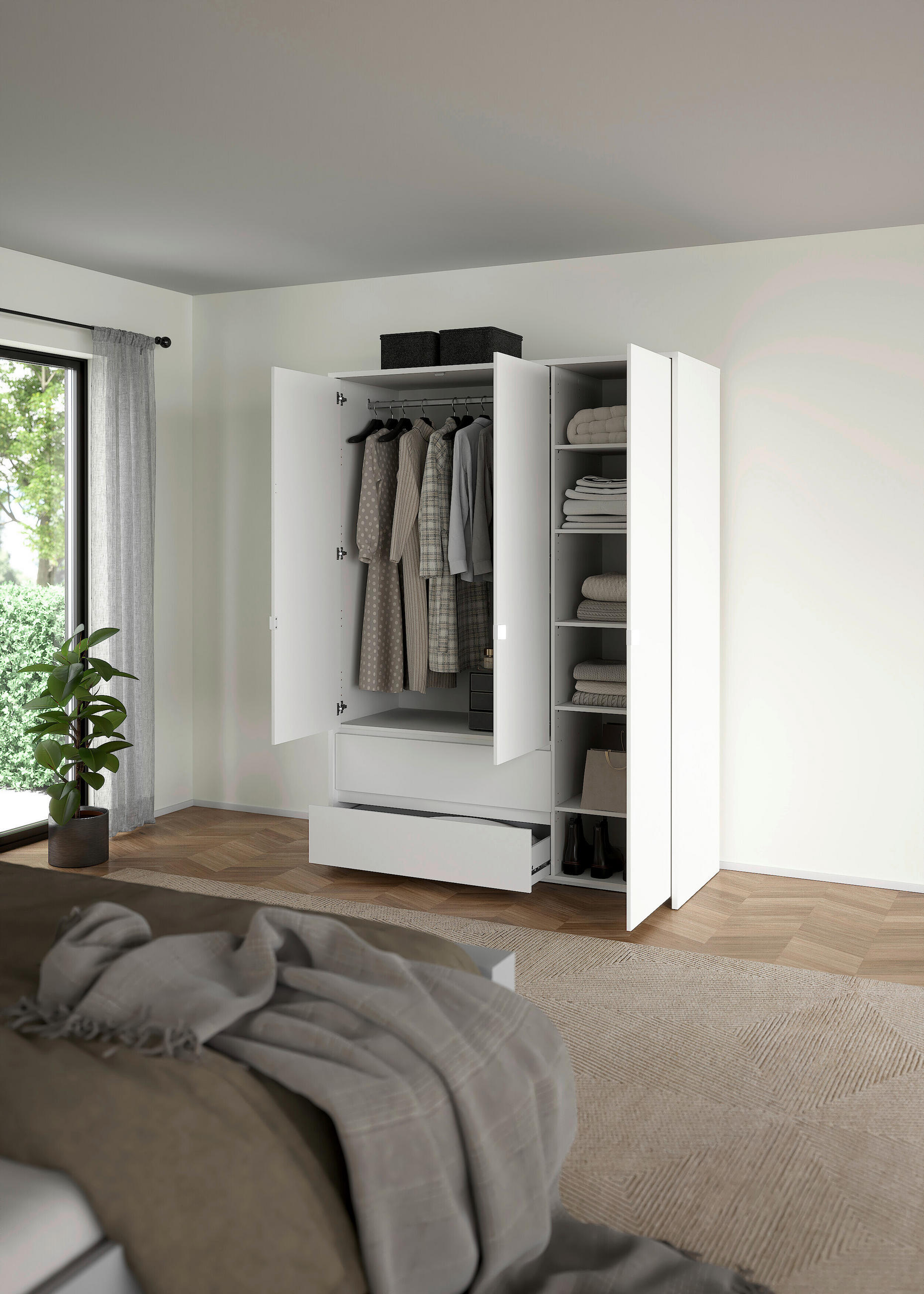 DREHTÜRENSCHRANK 149/202/58 cm 3-türig Weiß  - Silberfarben/Weiß, KONVENTIONELL, Holzwerkstoff/Metall (149/202/58cm) - Boxxx