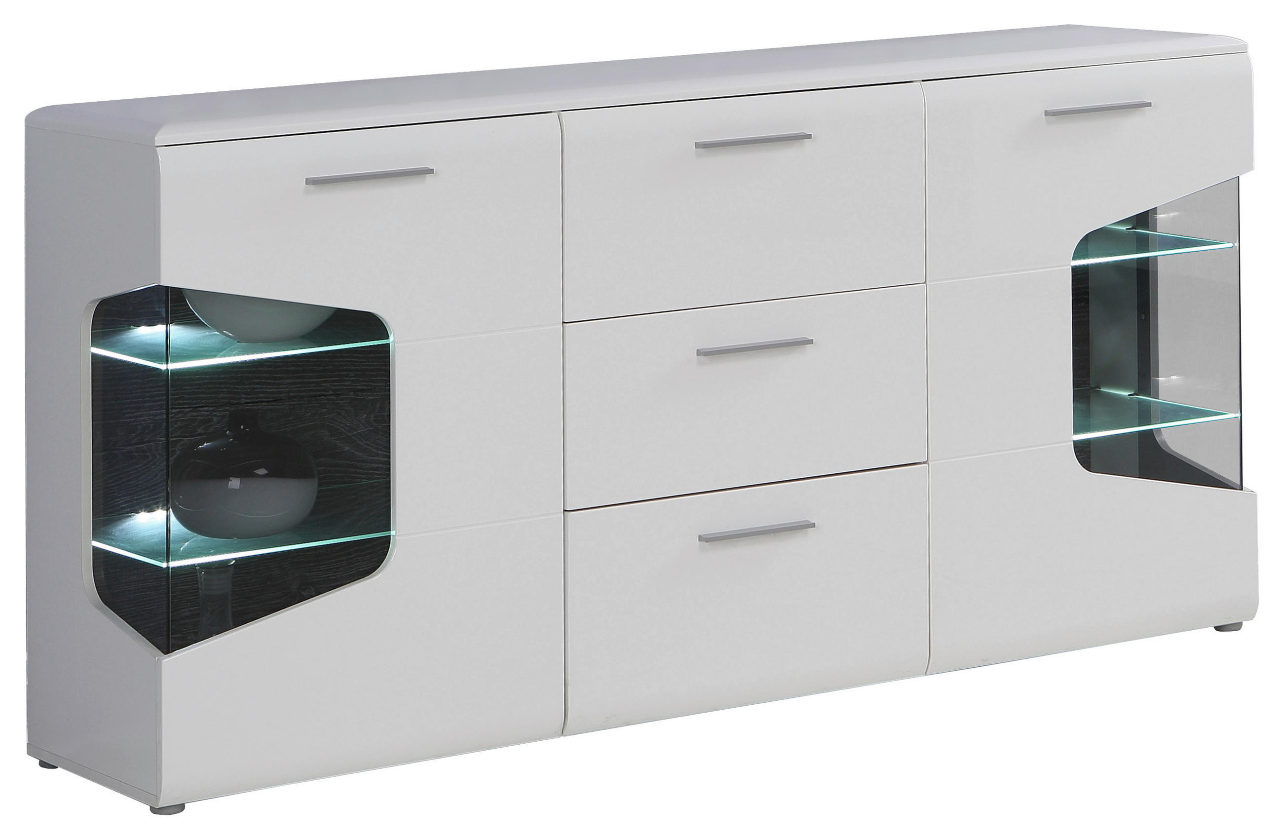 Hom`in Sideboard Weiß, Eiche, Weiß Hochglanz 180x89x41 cm