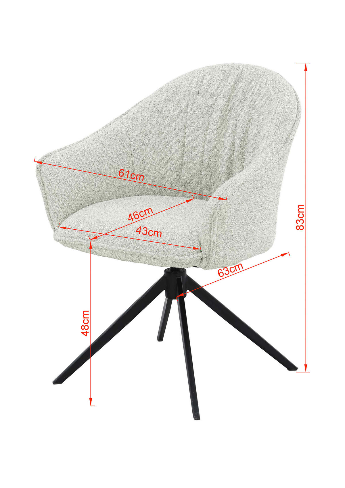 ARMLEHNSTUHL  Sitzfläche 360° drehbar, automatische Rückholfunktion Webstoff  - Creme/Schwarz, Design, Textil/Metall (66/83/64cm) - Novel