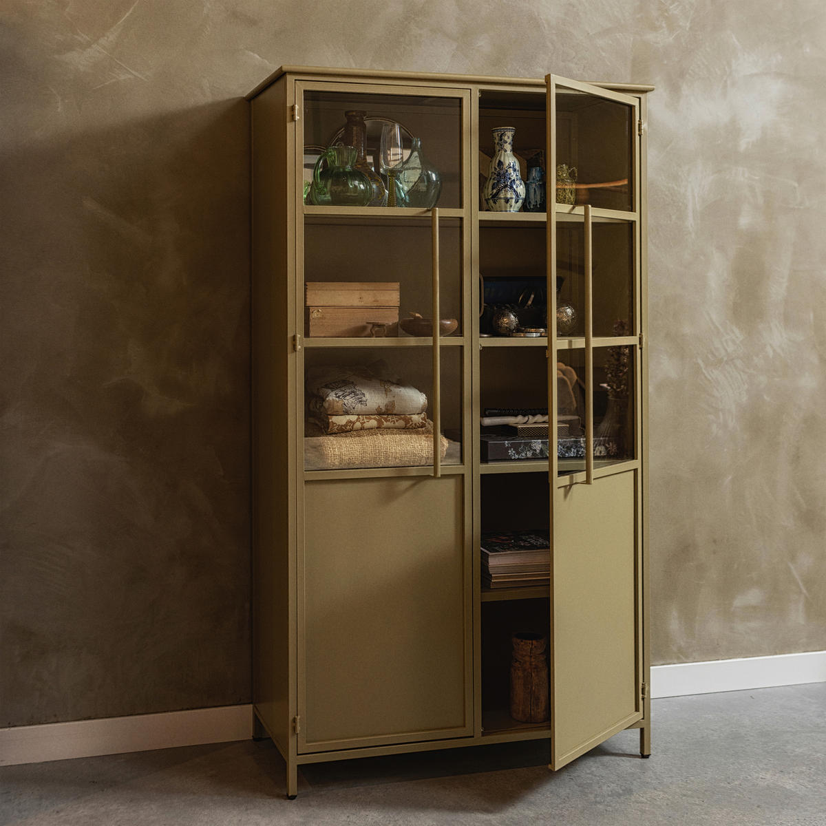 VITRINE in Khaki  - Khaki, Design, Glas/Metall (99/170/44cm) - Livetastic