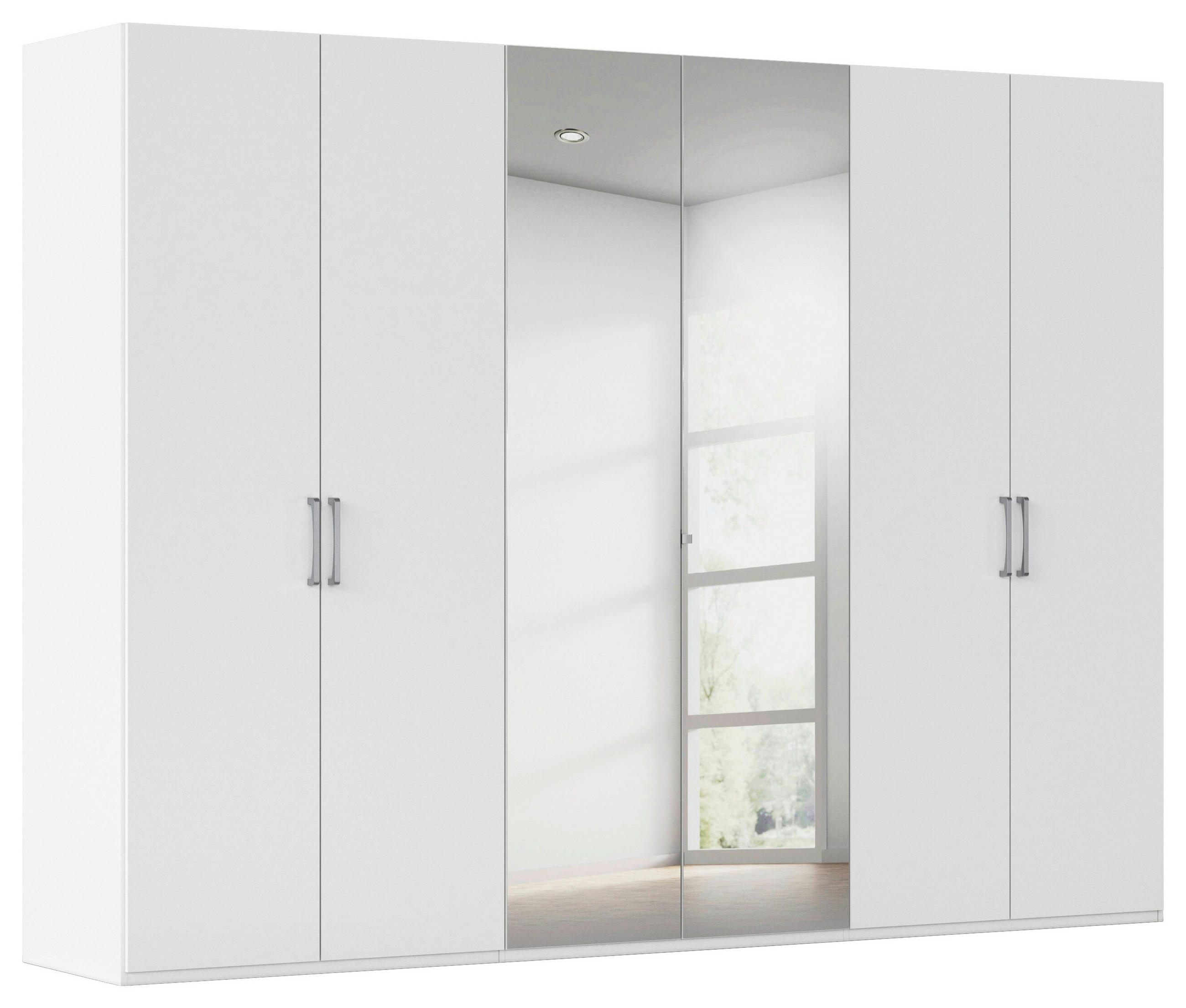 DREHTÜRENSCHRANK 301/223/61 cm,  in Weiß, 6-türig  - Chromfarben/Edelstahlfarben, Basics, Glas/Holzwerkstoff (301/223/61cm) - Novel