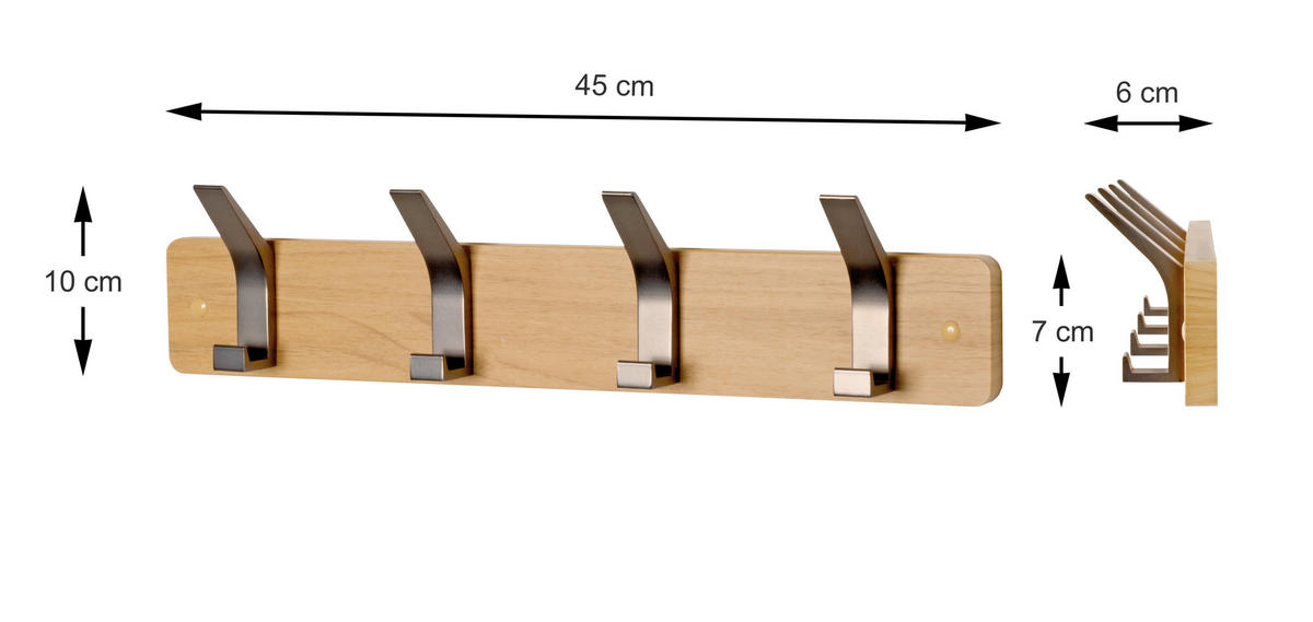 HAKENLEISTE  in Eichefarben, Edelstahlfarben  - Edelstahlfarben/Eichefarben, MODERN, Holzwerkstoff/Metall (45/10/6cm)
