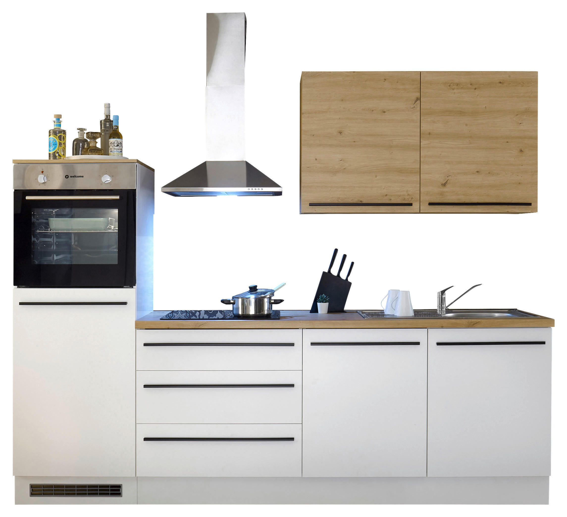 KUHINJSKI BLOK BEZ UREĐAJA bela, hrast artisan - bela/crna, Moderno, pločasti materijal/plastika (260cm)