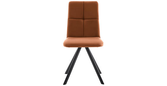STUHL in Eisen Lederlook, Mikrofaser Metall, Textil - Cognac/Schwarz, MODERN, Textil/Metall (47/92/60cm) - Cantus