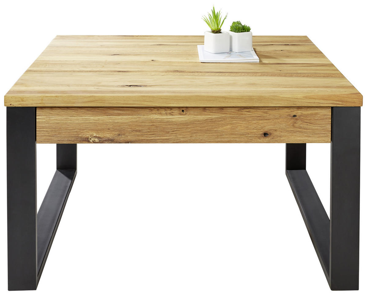 COUCHTISCH Eiche massiv 75/75/42 cm quadratisch Schwarz, Eichefarben  - Eichefarben/Schwarz, Design (75/75/42cm) - Novel