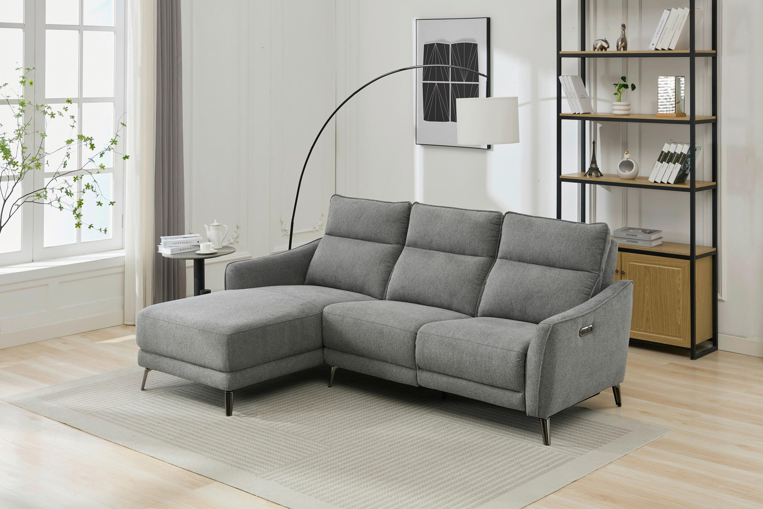 ECKSOFA Grau Struktur - Chromfarben/Grau, MODERN, Textil/Metall (168/239cm) - MID.YOU