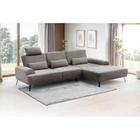 ECKSOFA in Flachgewebe Graubraun  - Graubraun/Schwarz, Design, Textil/Metall (305/178cm) - Livetastic