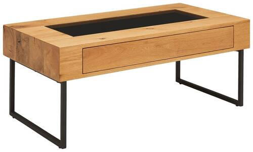 COUCHTISCH Eiche furniert, massiv ESG 110/60/45 cm rechteckig Schwarz, Eichefarben  - Eichefarben/Schwarz, Natur, Glas/Holz (110/60/45cm) - Novel
