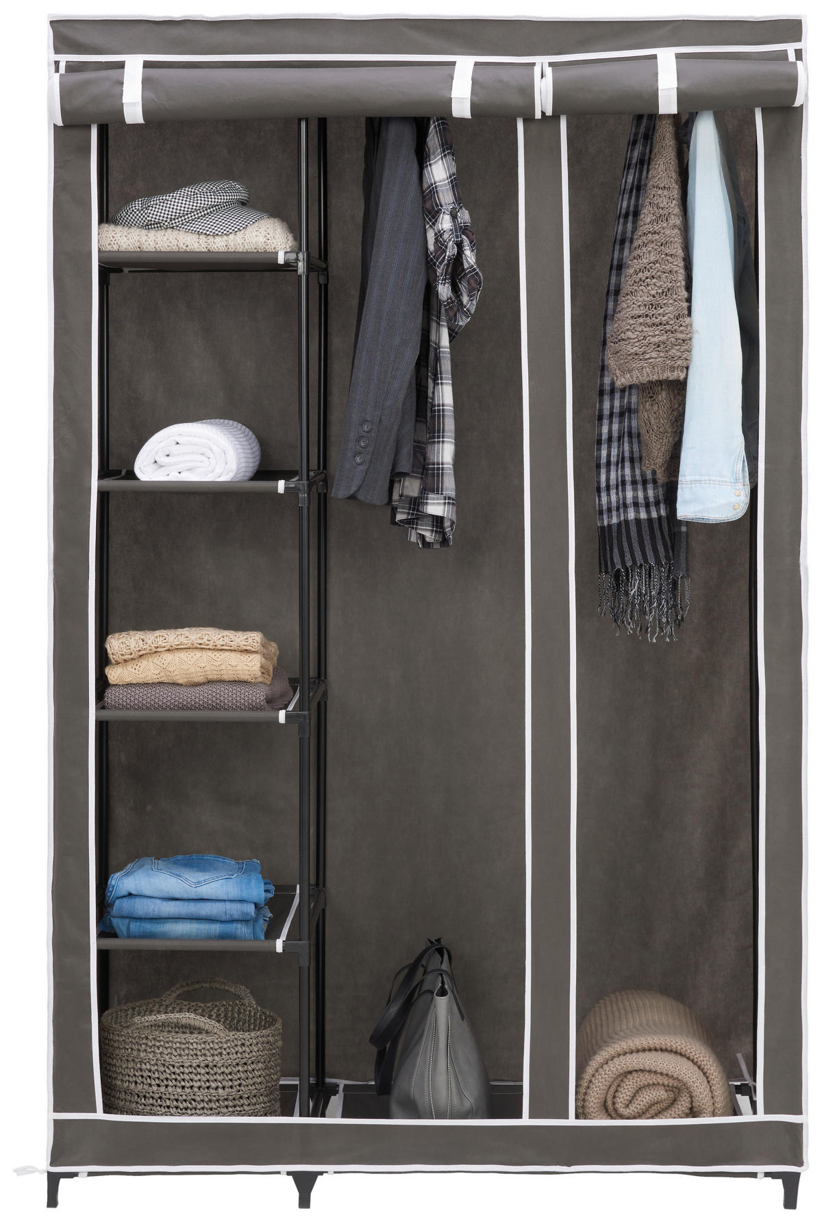 STOFFSCHRANK 110/178/46 cm  in Grau  - Grau, Basics, Kunststoff/Textil (110/178/46cm) - Carryhome