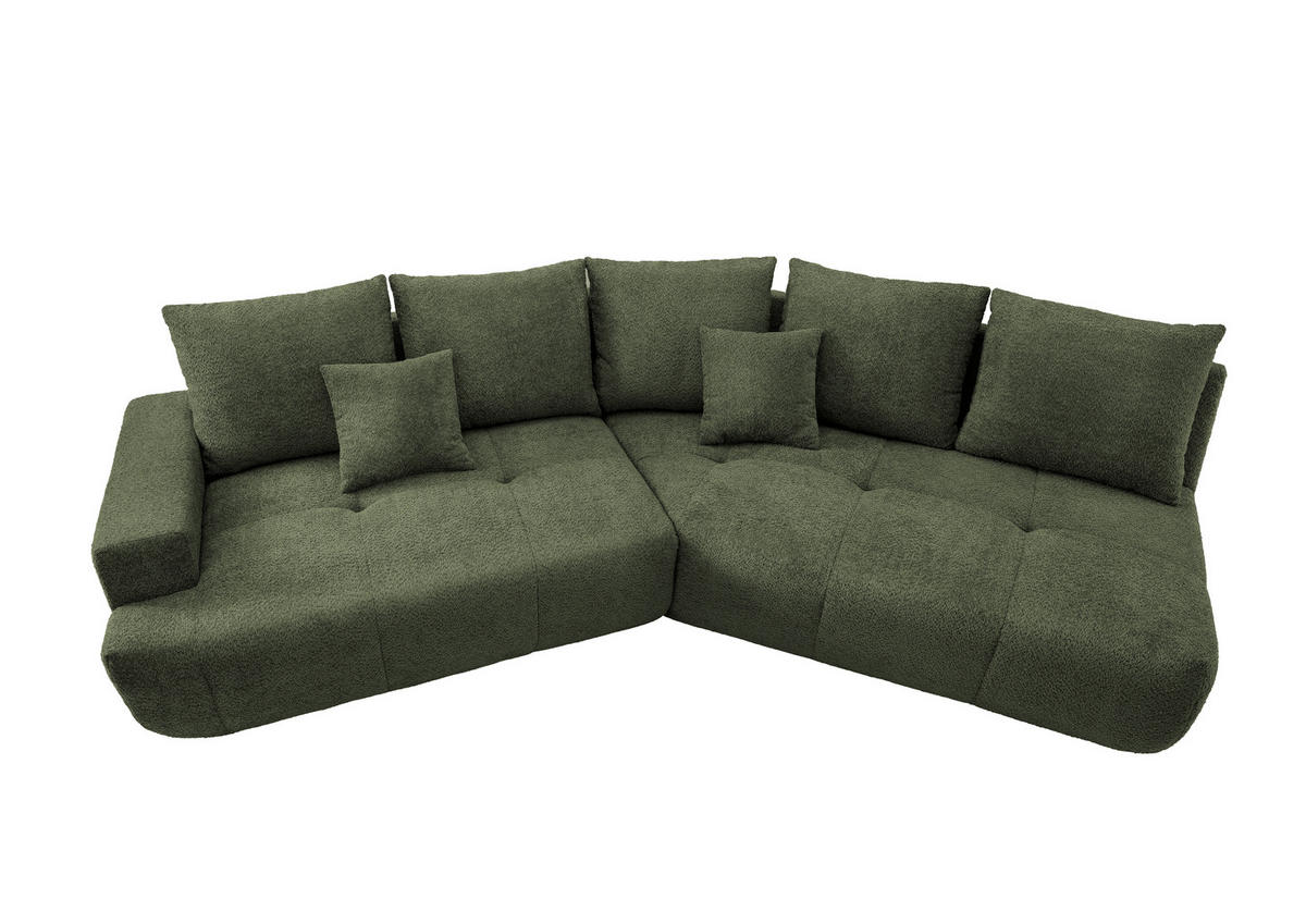 BIGSOFA Bouclé Dunkelgrün  - Dunkelgrün/Schwarz, MODERN, Kunststoff/Textil (323/91/155cm) - Livetastic