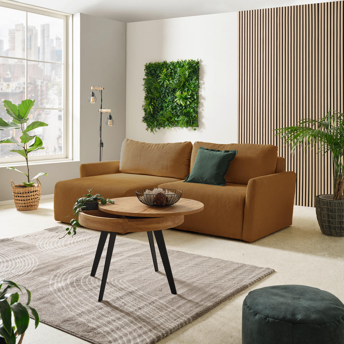 ECKSOFA Cord Gelb  - Gelb/Schwarz, Konventionell, Kunststoff/Textil (228/146cm) - MID.YOU