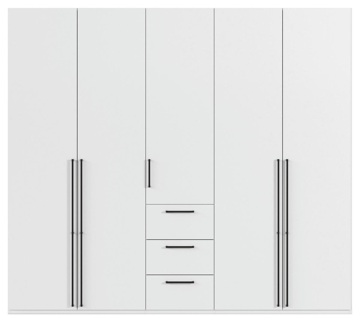 DREHTÜRENSCHRANK 251/223/61 cm,  in Weiß, 5-türig  - Schwarz/Weiß, Basics, Holzwerkstoff/Metall (251/223/61cm) - Novel