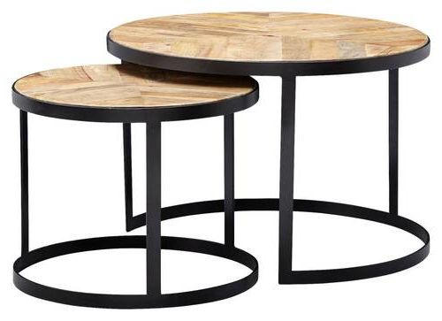 COUCHTISCHSET Akazie, Mangoholz massiv rund Braun  - Schwarz/Braun, MODERN, Holz/Metall (60/60/41cm) - MID.YOU