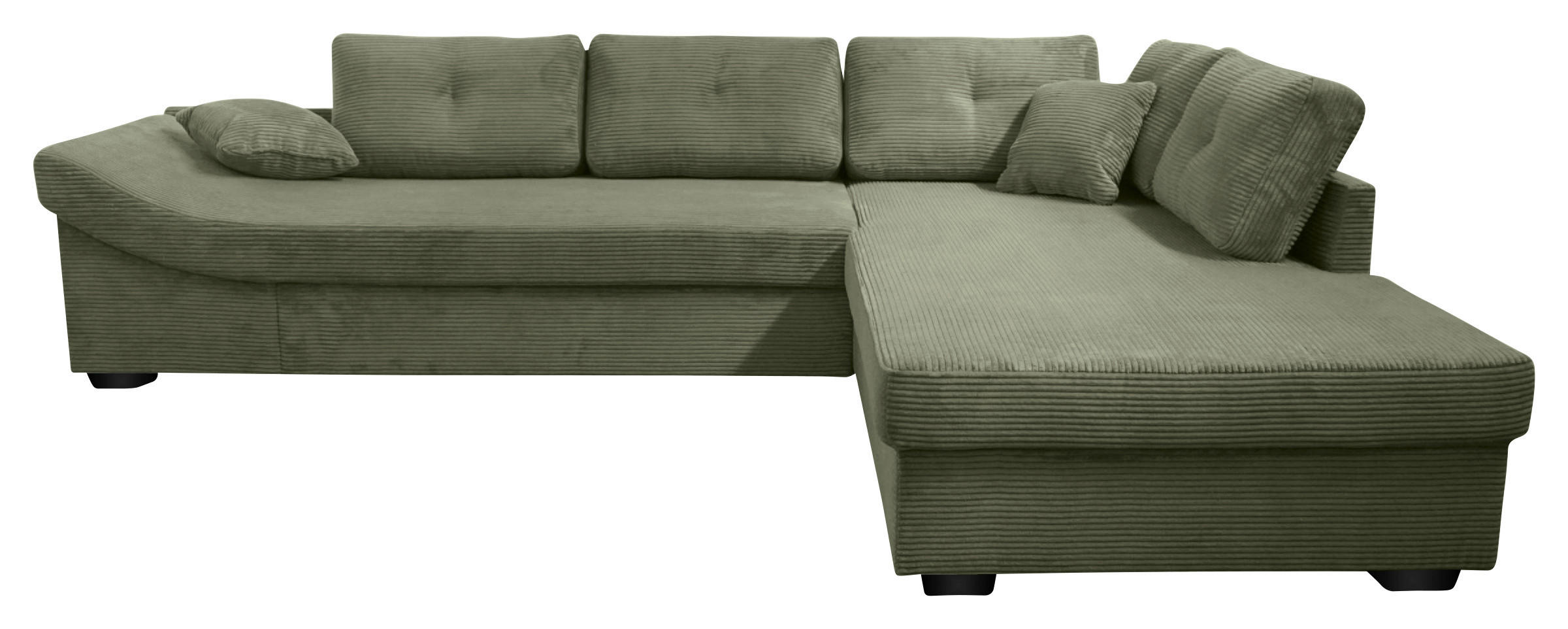 ECKSOFA in Cord Olivgrün  - Salbeigrün/Schwarz, KONVENTIONELL, Holz/Textil (298/202cm) - Carryhome
