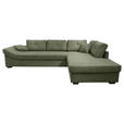 ECKSOFA in Cord Olivgrün  - Salbeigrün/Schwarz, KONVENTIONELL, Holz/Textil (298/202cm) - Carryhome