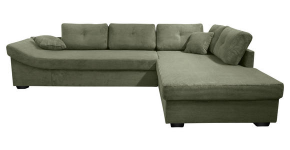 ECKSOFA in Cord Olivgrün  - Salbeigrün/Schwarz, KONVENTIONELL, Holz/Textil (298/202cm) - Carryhome