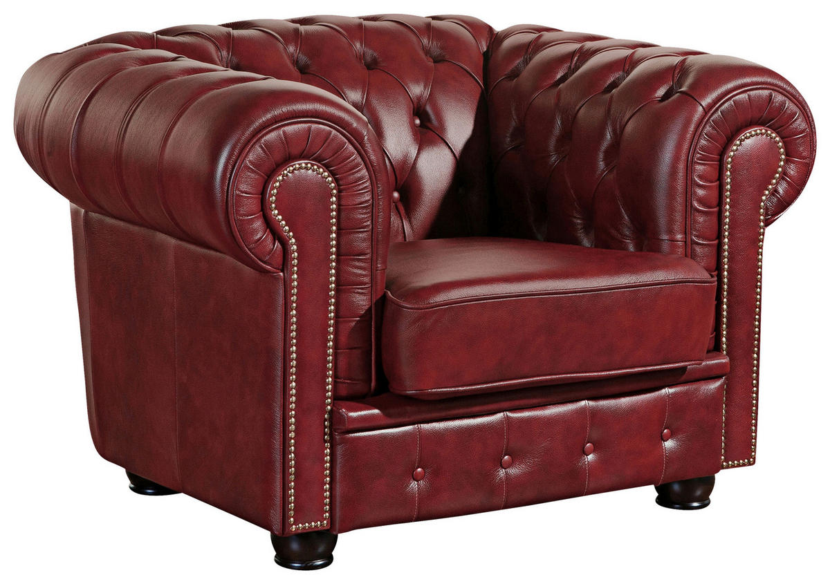 CHESTERFIELD-SITZGARNITUR  in Echtleder Rot  - Rot/Nussbaumfarben, KONVENTIONELL, Leder/Holzwerkstoff - Max Winzer