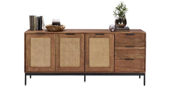 SIDEBOARD Wiener Geflecht in 170/75/40 cm - Schwarz/Akaziefarben, LIFESTYLE, Holz/Metall (170/75/40cm) - Landscape